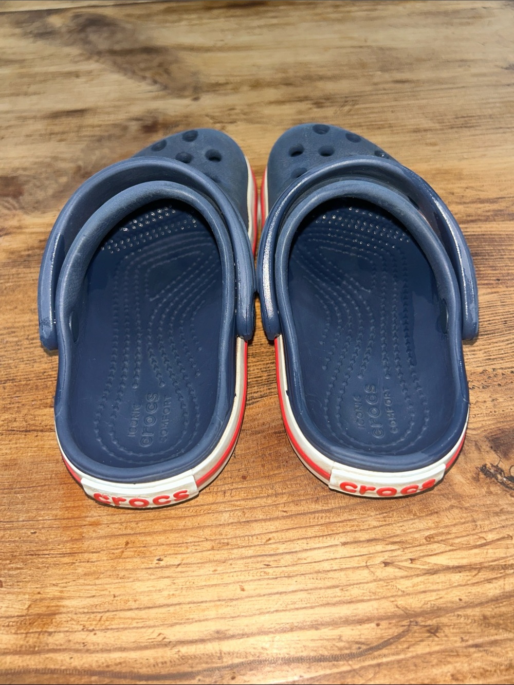 CROCS Toddler 8 Navy Blue Clogs with Red & White Trim - Picture 3 of 5